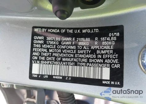 2018 Honda Civic Sport Touring from USA, damaged, VIN SHHFK7H93JU411541